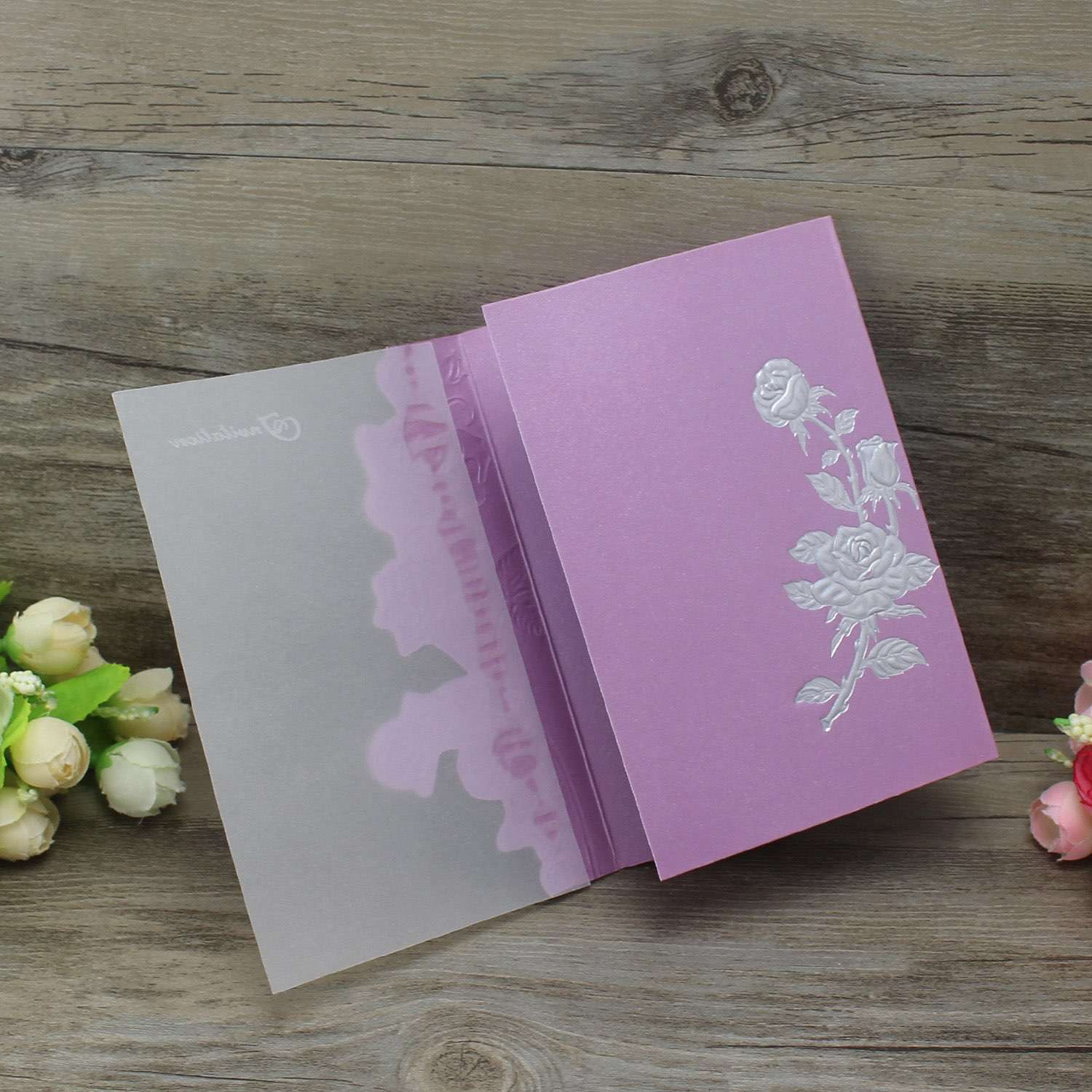Cheap Invitation Card Foil Printing Rose Pattern Wedding Invitation Customized 